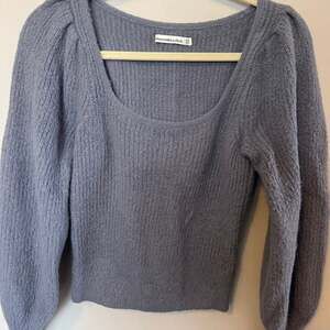 Abercrombie & Fitch Fuzzy Ribbed Scoop Neck Long Sleeve Top in Blue